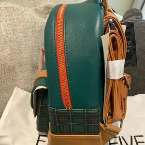 Loungefly Green and Tan Backpack with Gold Accents. Eight Three Five Exclusive Exclusive THE LION KING THREE FRIENDS triple pocket mini  main image 4